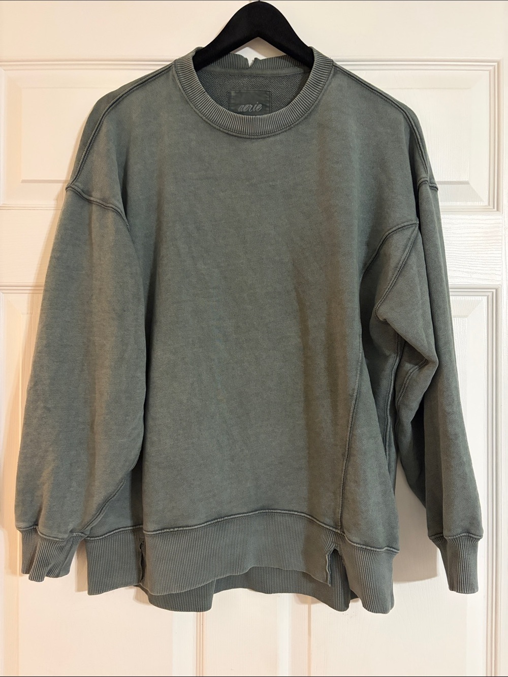 aerie "The Chill" Crew Sweatshirt - Distressed Green - Size XS